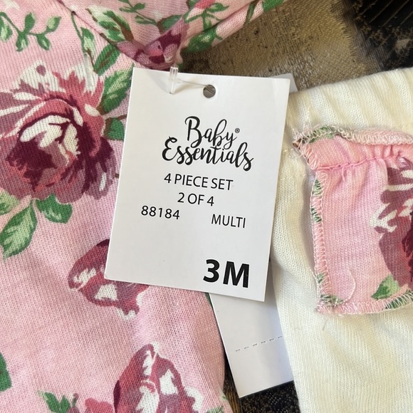 Baby Girl Pink Floral Mama’s Bestie Bodysuit Pants Headband Socks Set - Picture 3 of 7